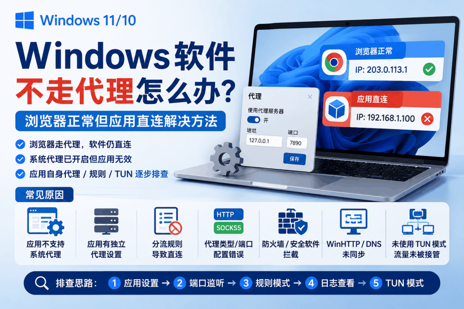 Windows软件不走代理，浏览器正常但应用直连的系统代理排查教程