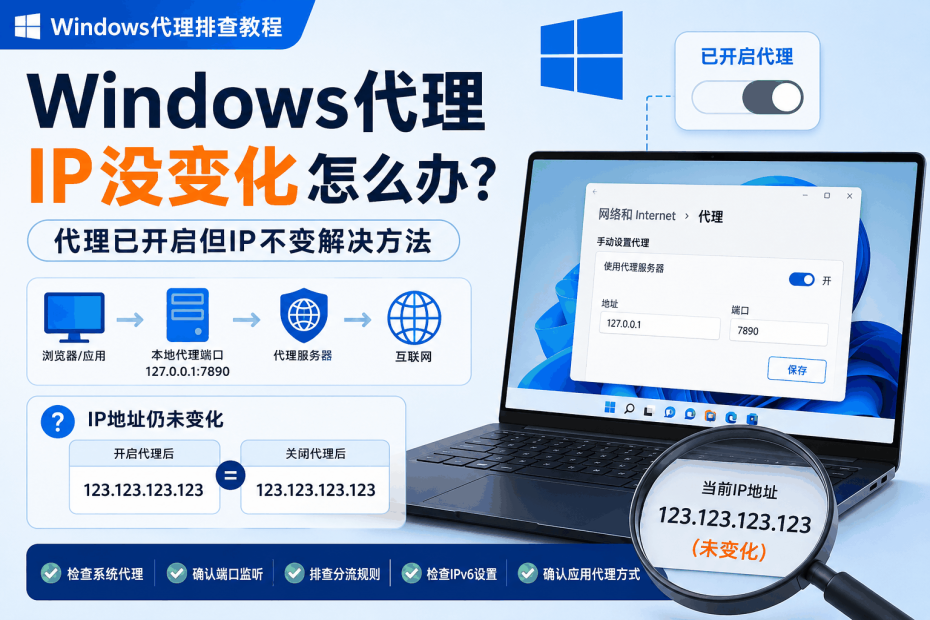 Windows代理IP没变化，代理已开启但公网IP不变的故障排查教程