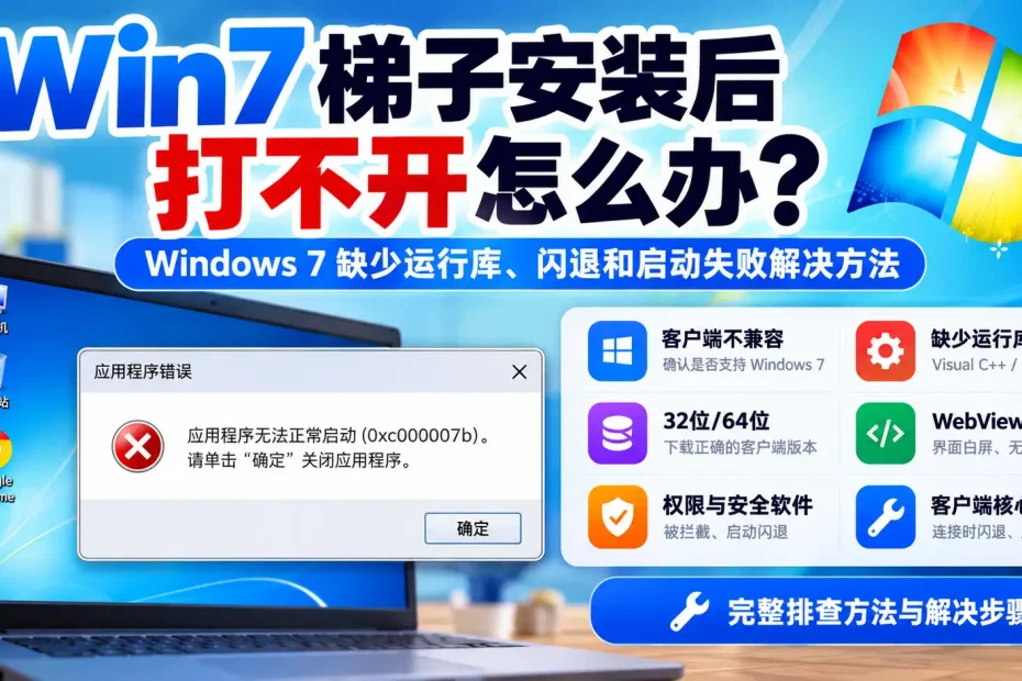 Win7梯子安装后打不开，Windows 7客户端闪退、缺少Visual C++运行库、32位64位不兼容和启动失败排查教程