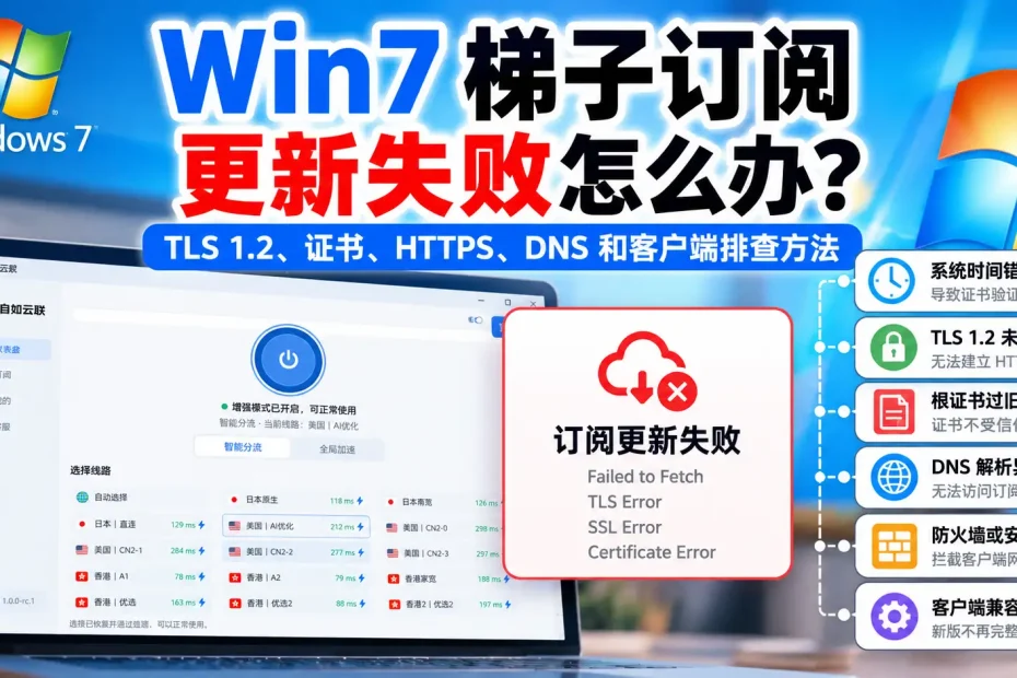 Win7梯子订阅更新失败，Windows 7出现Failed to Fetch、TLS 1.2、证书、HTTPS、DNS和客户端兼容问题的排查教程