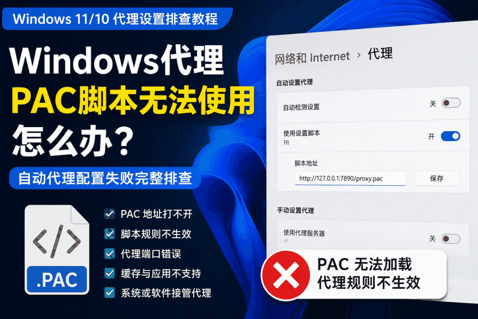 Windows代理PAC脚本无法使用，自动代理配置失败和PAC规则不生效排查教程
