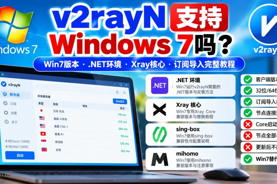 v2rayN支持Windows 7吗，Win7运行v2rayN所需.NET环境、Xray、sing-box、mihomo核心兼容及订阅导入教程
